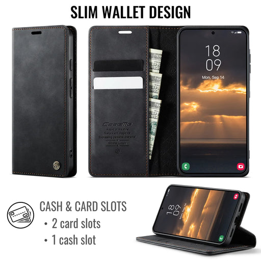 CaseMe for Google Pixel 10a CASEME 033 Series Case RFID Blocking Wallet Stand Calf Texture Leather Phone Cover - Black - 2
