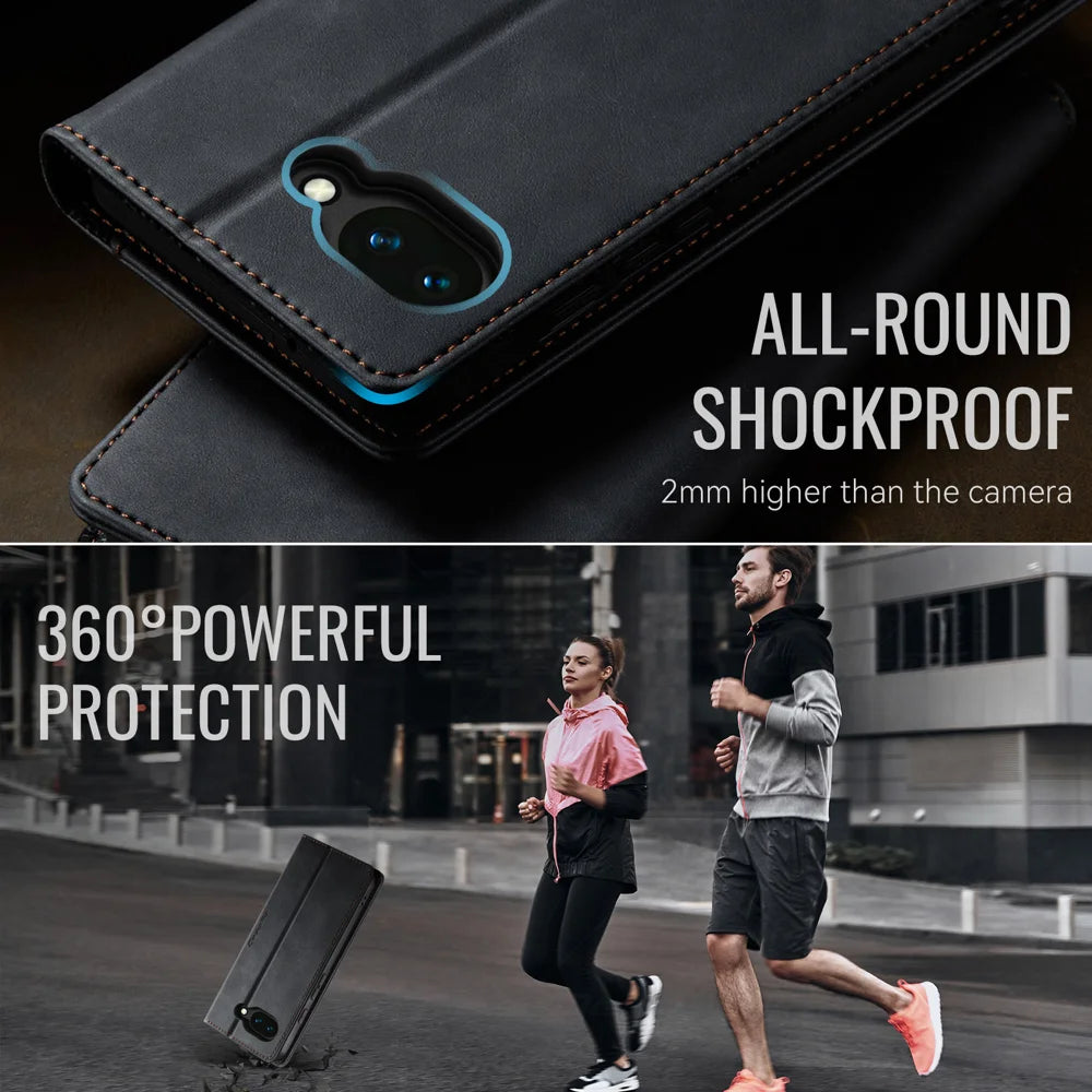 CaseMe for Google Pixel 10a CASEME 033 Series Case RFID Blocking Wallet Stand Calf Texture Leather Phone Cover - Black - 6