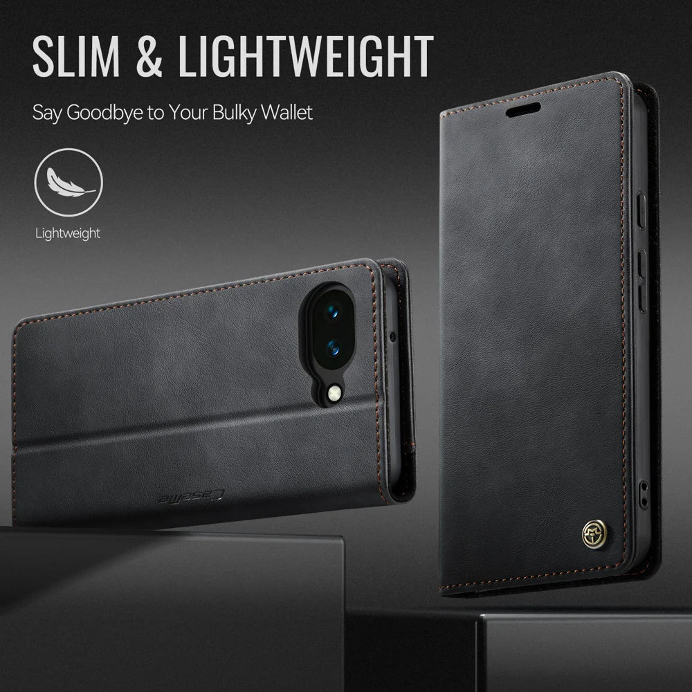CaseMe for Google Pixel 10a CASEME 033 Series Case RFID Blocking Wallet Stand Calf Texture Leather Phone Cover - Black - 7