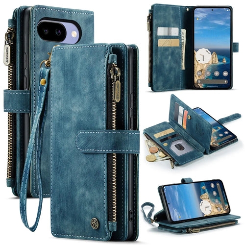 CaseMe for Google Pixel 10a CASEME C30 Phone Cases with Strap Zipper Multiple Card Holder PU Leather Cover - Blue - 1