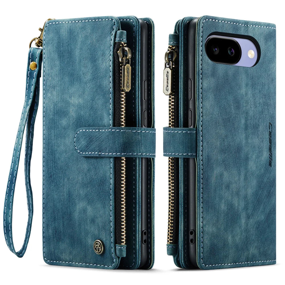 CaseMe for Google Pixel 10a CASEME C30 Phone Cases with Strap Zipper Multiple Card Holder PU Leather Cover - Blue - 2