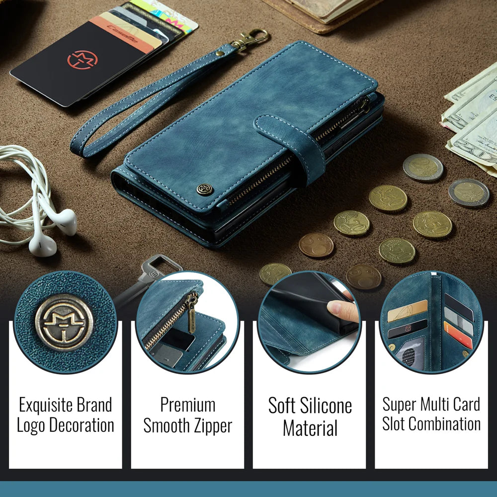 CaseMe for Google Pixel 10a CASEME C30 Phone Cases with Strap Zipper Multiple Card Holder PU Leather Cover - Blue - 5