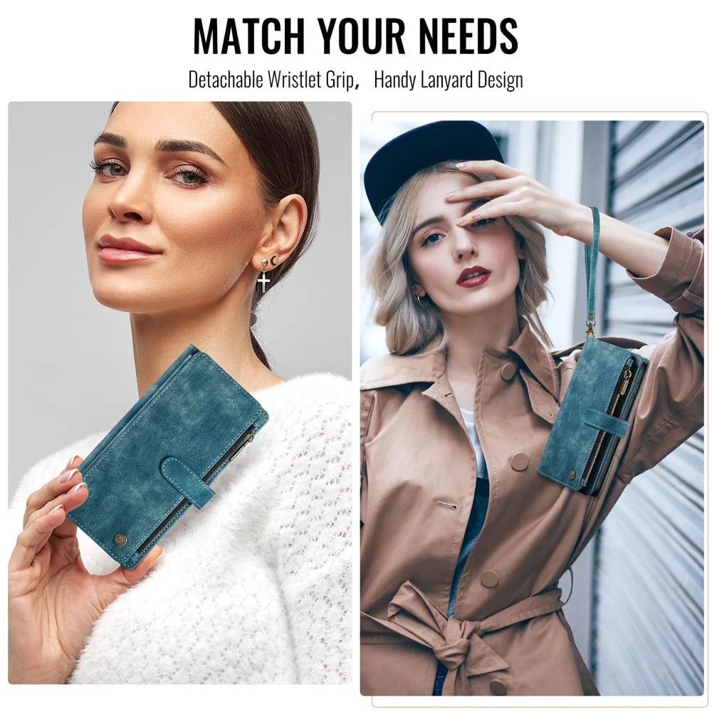CaseMe for Google Pixel 10a CASEME C30 Phone Cases with Strap Zipper Multiple Card Holder PU Leather Cover - Blue - 6