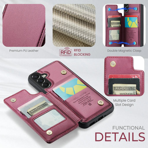 CASEME C22 for Samsung Galaxy A37 5G Case with RFID Blocking 5 Card Slots Leather Back Cover - Red - 2