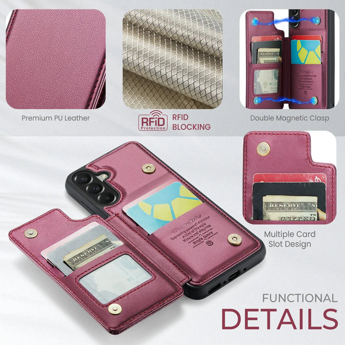 CASEME C22 for Samsung Galaxy A37 5G Case with RFID Blocking 5 Card Slots Leather Back Cover - Red - 2