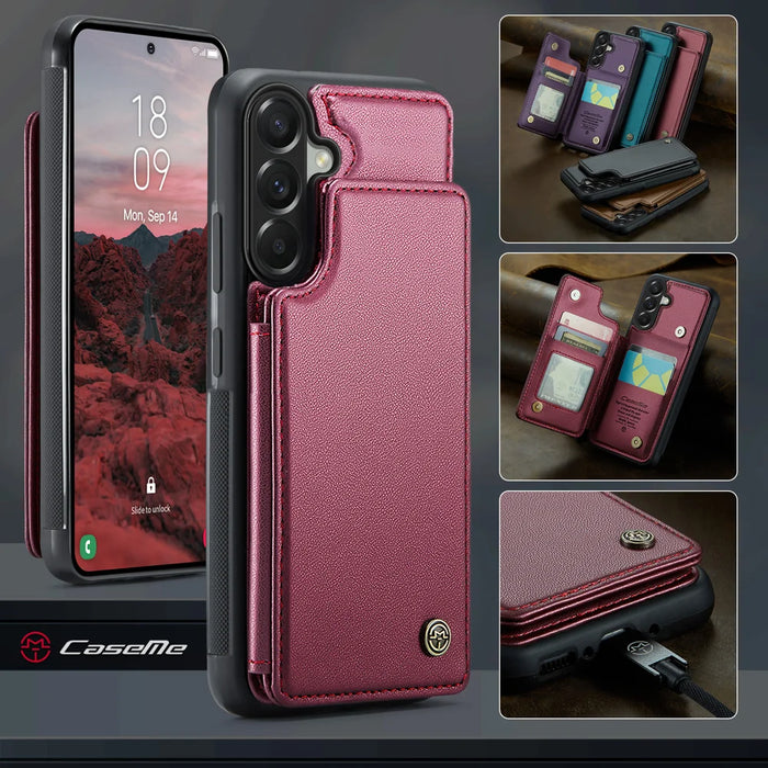 CASEME C22 for Samsung Galaxy A37 5G Case with RFID Blocking 5 Card Slots Leather Back Cover - Red - 4