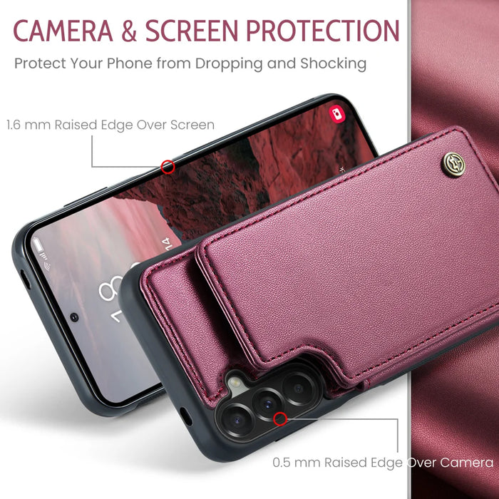 CASEME C22 for Samsung Galaxy A37 5G Case with RFID Blocking 5 Card Slots Leather Back Cover - Red - 5