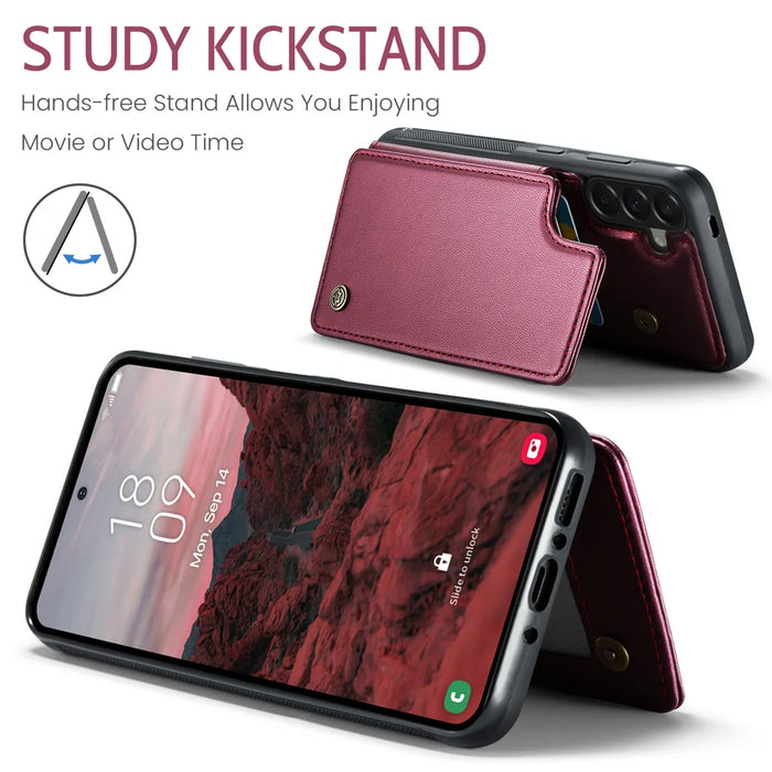 CASEME C22 for Samsung Galaxy A37 5G Case with RFID Blocking 5 Card Slots Leather Back Cover - Red - 7
