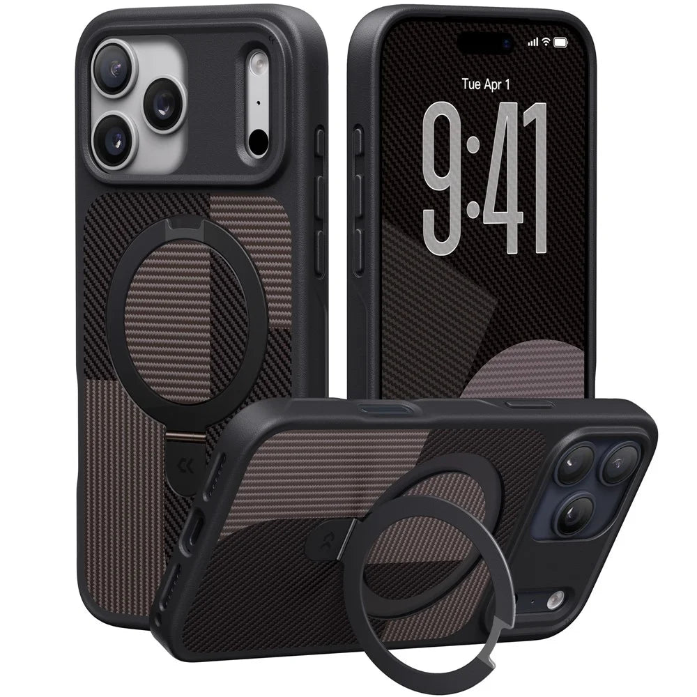 CASEKOO For iPhone 18 Pro Max / 17 Pro Max Case Compatible with MagSafe Geometric Texture PC + TPU Phone Cover with Ring Kickstand - Brown - 1