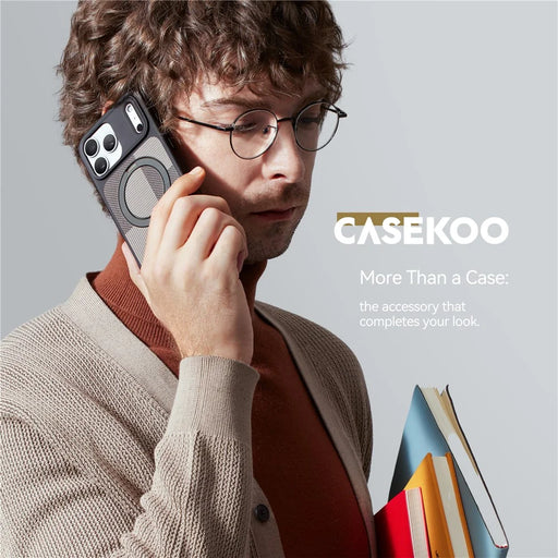 CASEKOO For iPhone 18 Pro Max / 17 Pro Max Case Compatible with MagSafe Geometric Texture PC + TPU Phone Cover with Ring Kickstand - Brown - 2