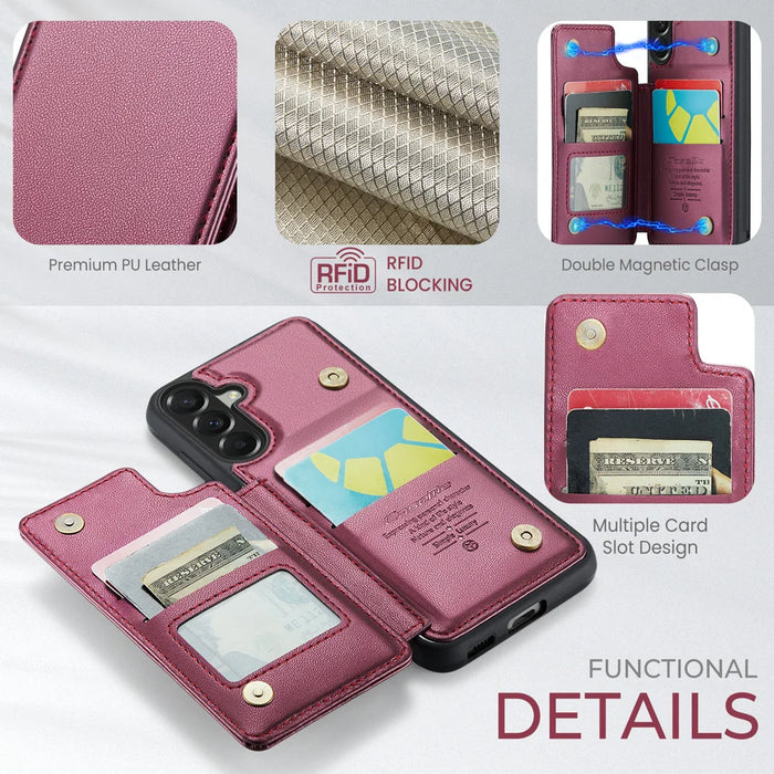 CASEME C22 for Samsung Galaxy A57 5G Case with RFID Blocking 5 Card Slots Leather Back Cover - Red - 2