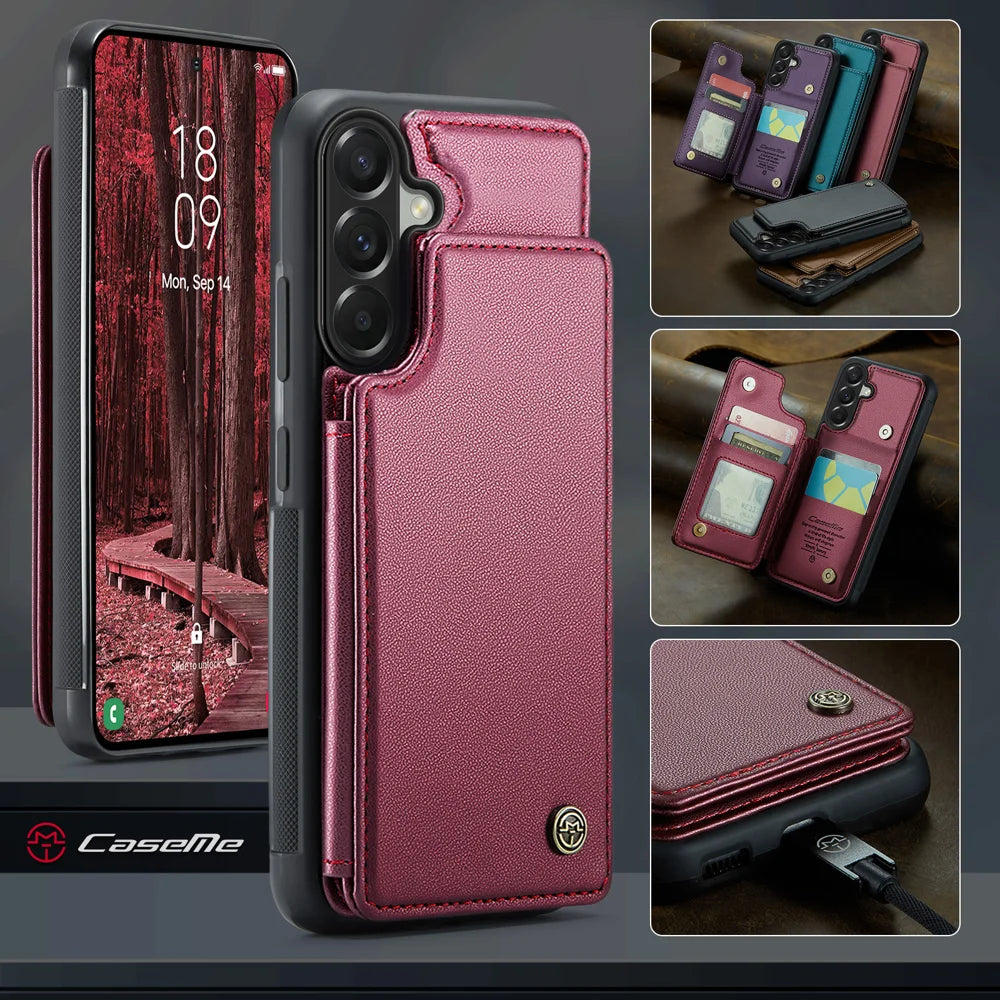 CASEME C22 for Samsung Galaxy A57 5G Case with RFID Blocking 5 Card Slots Leather Back Cover - Red - 4