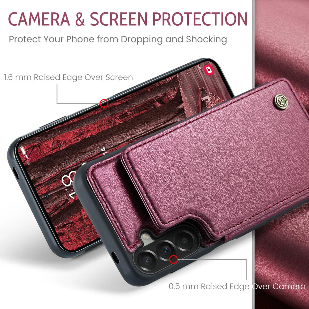 CASEME C22 for Samsung Galaxy A57 5G Case with RFID Blocking 5 Card Slots Leather Back Cover - Red - 5