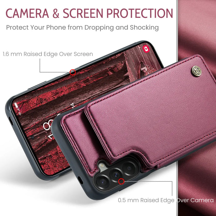 CASEME C22 for Samsung Galaxy A57 5G Case with RFID Blocking 5 Card Slots Leather Back Cover - Red - 5