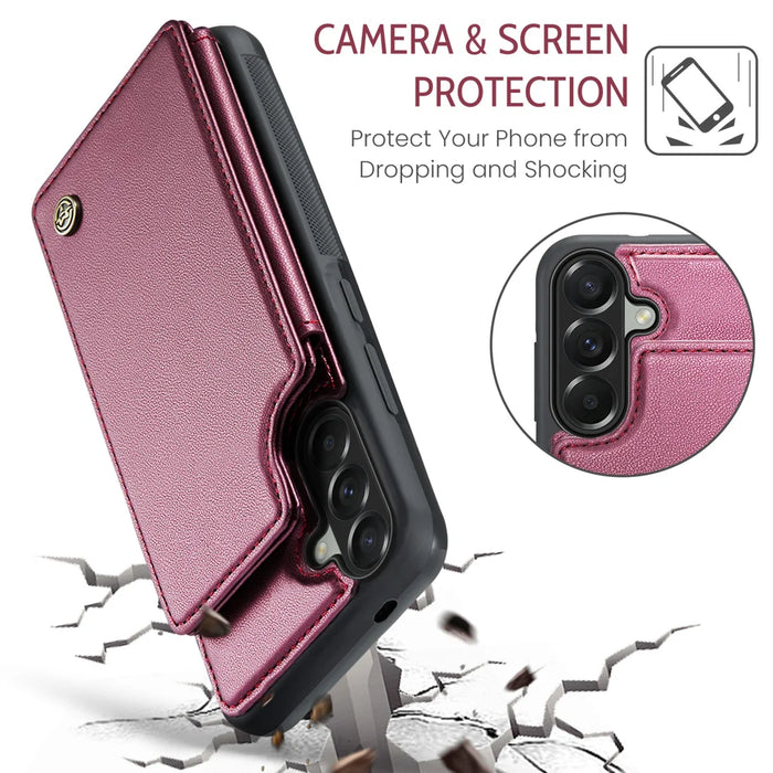 CASEME C22 for Samsung Galaxy A57 5G Case with RFID Blocking 5 Card Slots Leather Back Cover - Red - 6