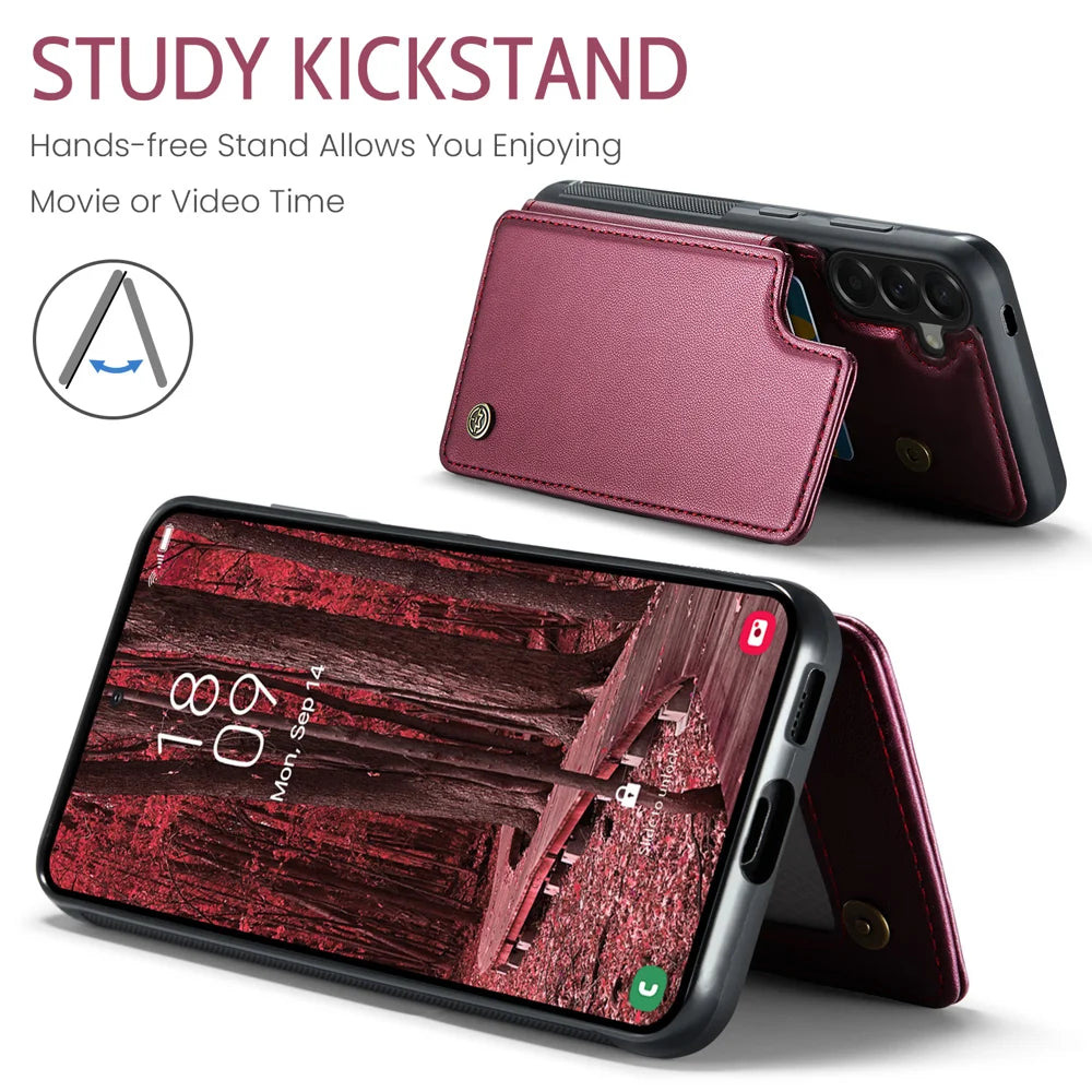 CASEME C22 for Samsung Galaxy A57 5G Case with RFID Blocking 5 Card Slots Leather Back Cover - Red - 7