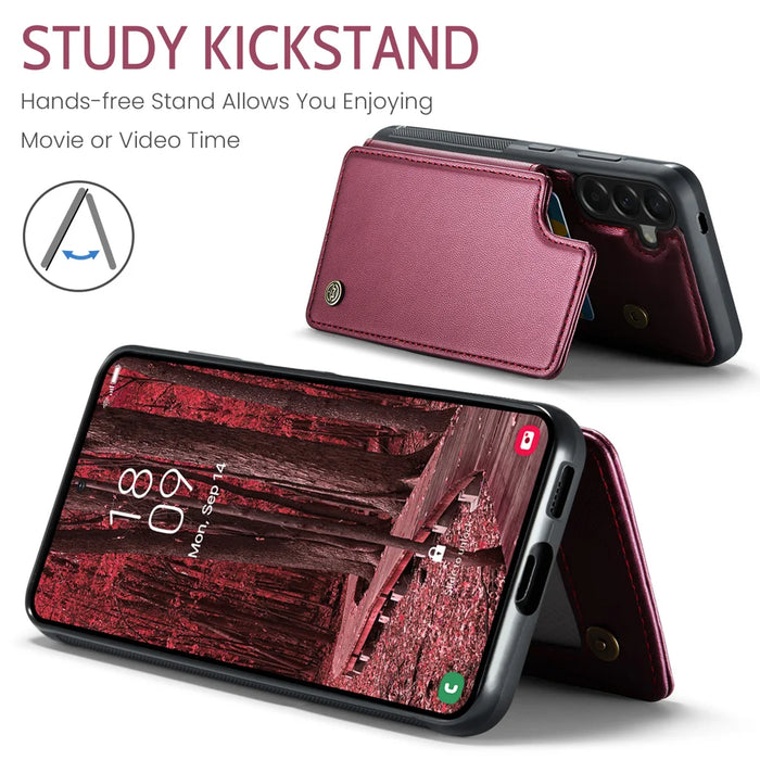 CASEME C22 for Samsung Galaxy A57 5G Case with RFID Blocking 5 Card Slots Leather Back Cover - Red - 7
