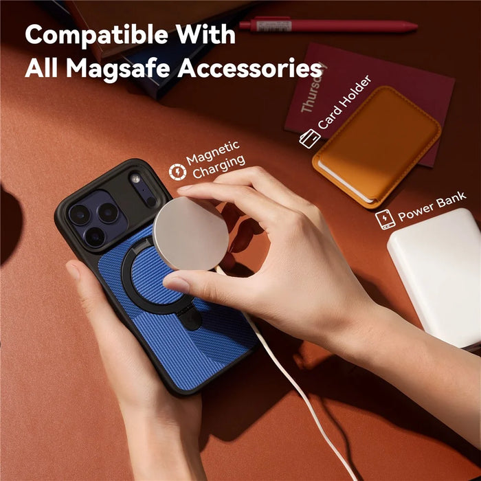 CASEKOO Geometry Series for iPhone 18 Pro / 17 Pro Magnetic Case UV Printing Ring Kickstand PC + TPU Shockproof Cover - Blue - 5