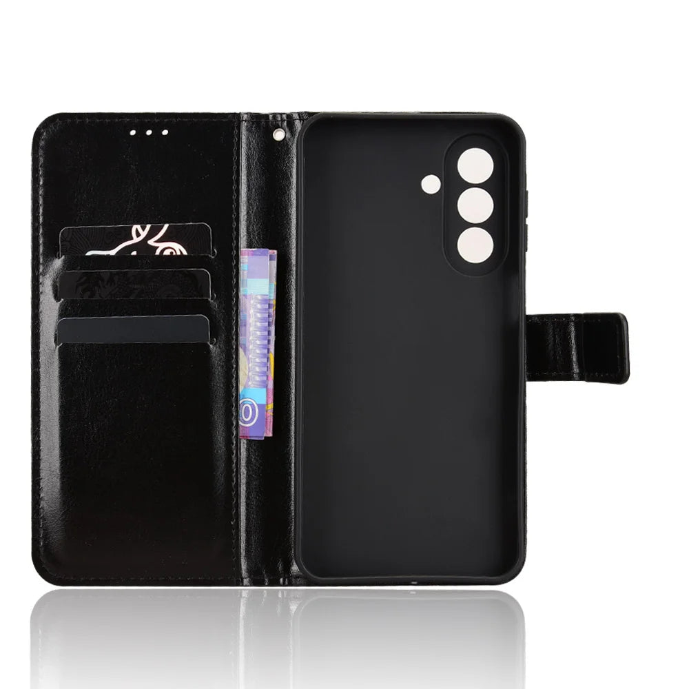 For Samsung Galaxy A27 5G PU Leather Case with Strap Crazy Horse Texture Phone Wallet Cover - Black - 4
