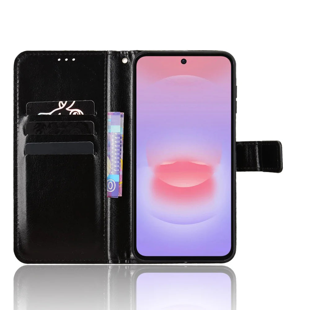 For Samsung Galaxy A27 5G PU Leather Case with Strap Crazy Horse Texture Phone Wallet Cover - Black - 5