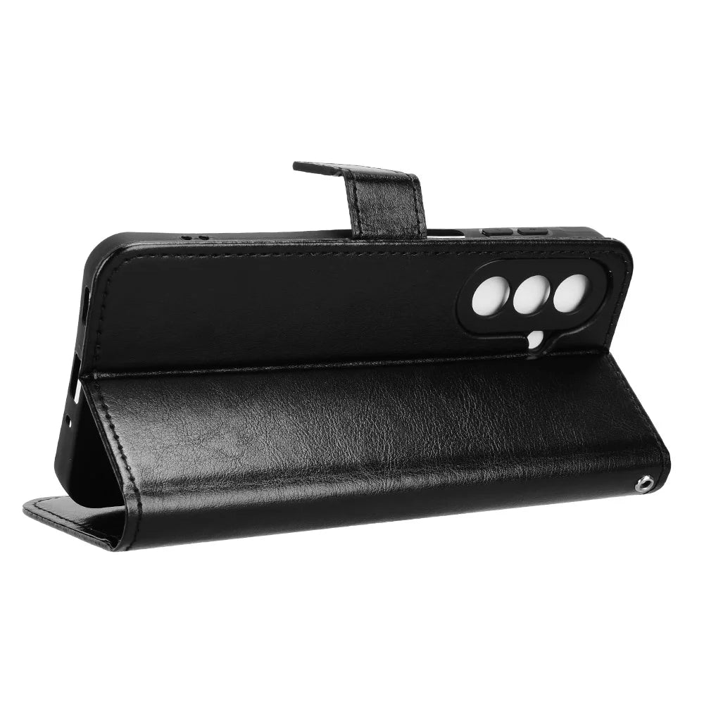 For Samsung Galaxy A27 5G PU Leather Case with Strap Crazy Horse Texture Phone Wallet Cover - Black - 6