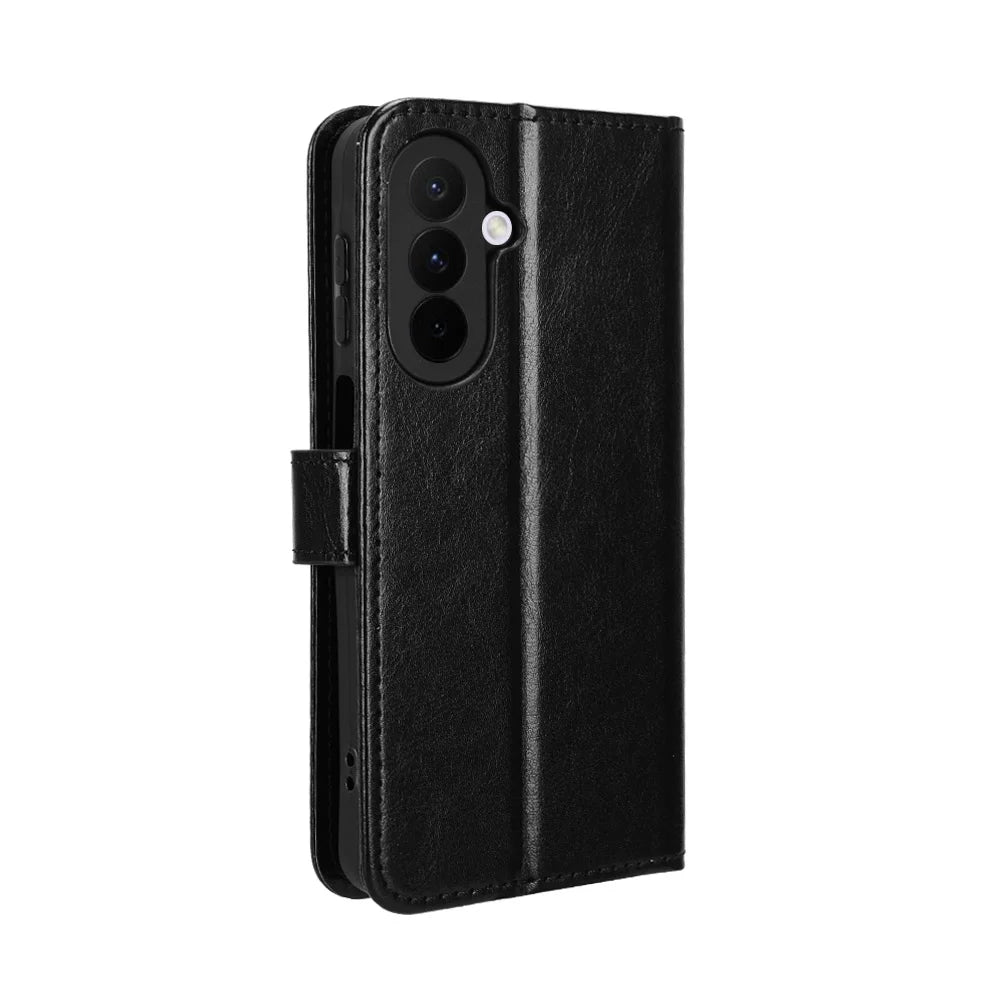 For Samsung Galaxy A27 5G PU Leather Case with Strap Crazy Horse Texture Phone Wallet Cover - Black - 7