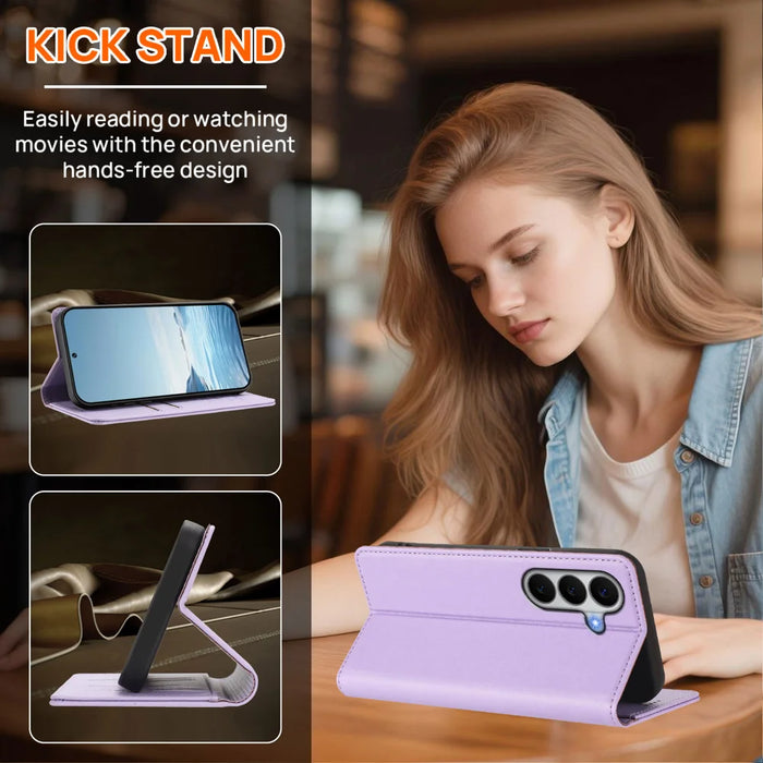 For Samsung Galaxy A27 5G Wallet Case RFID Blocking Butterfly Imprinted Magnetic Flip Leather Cover - Light Purple - 3