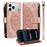 For iPhone 18 Pro / 17 Pro Wallet Case 9 Card Slots RFID Blocking Mandala Embossed Leather Flip Cover with Wrist Strap - Rose Gold - 1