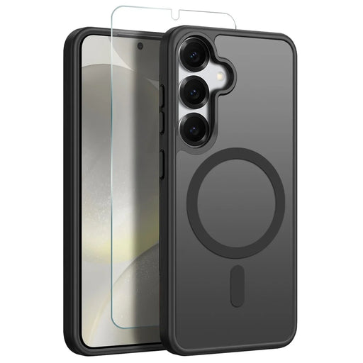 NORTHJO For Samsung Galaxy S24+ Case Translucent Matte Shockproof Phone Cover with Tempered Glass Film - Black - 1