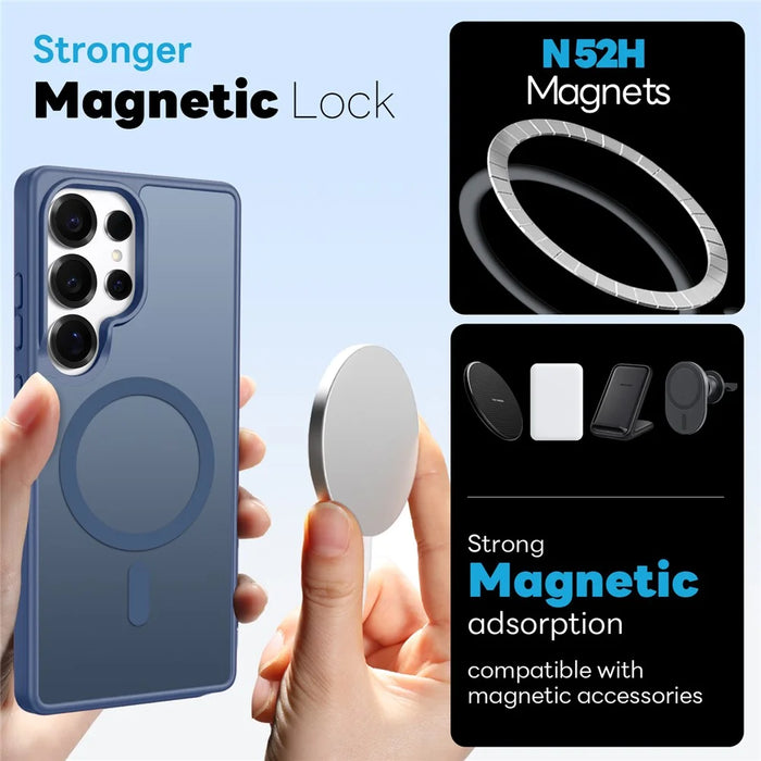 NORTHJO For Samsung Galaxy S25 Ultra Case Translucent Matte Shockproof Phone Cover with Tempered Glass Film - Blue - 2
