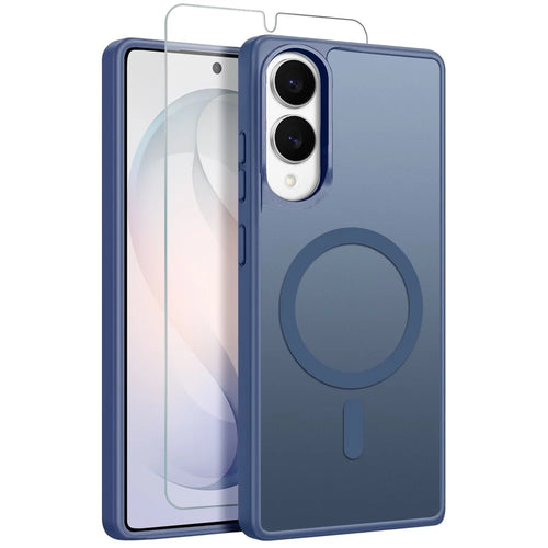 NORTHJO For Samsung Galaxy S25 Edge Case Translucent Matte Shockproof Phone Cover with Tempered Glass Film - Blue - 1