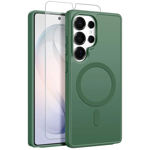 NORTHJO For Samsung Galaxy S26 Ultra Case Translucent Matte Shockproof Phone Cover with Tempered Glass Film - Green - 1