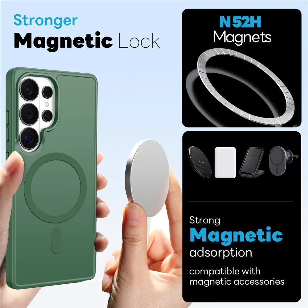 NORTHJO For Samsung Galaxy S26 Ultra Case Translucent Matte Shockproof Phone Cover with Tempered Glass Film - Green - 2