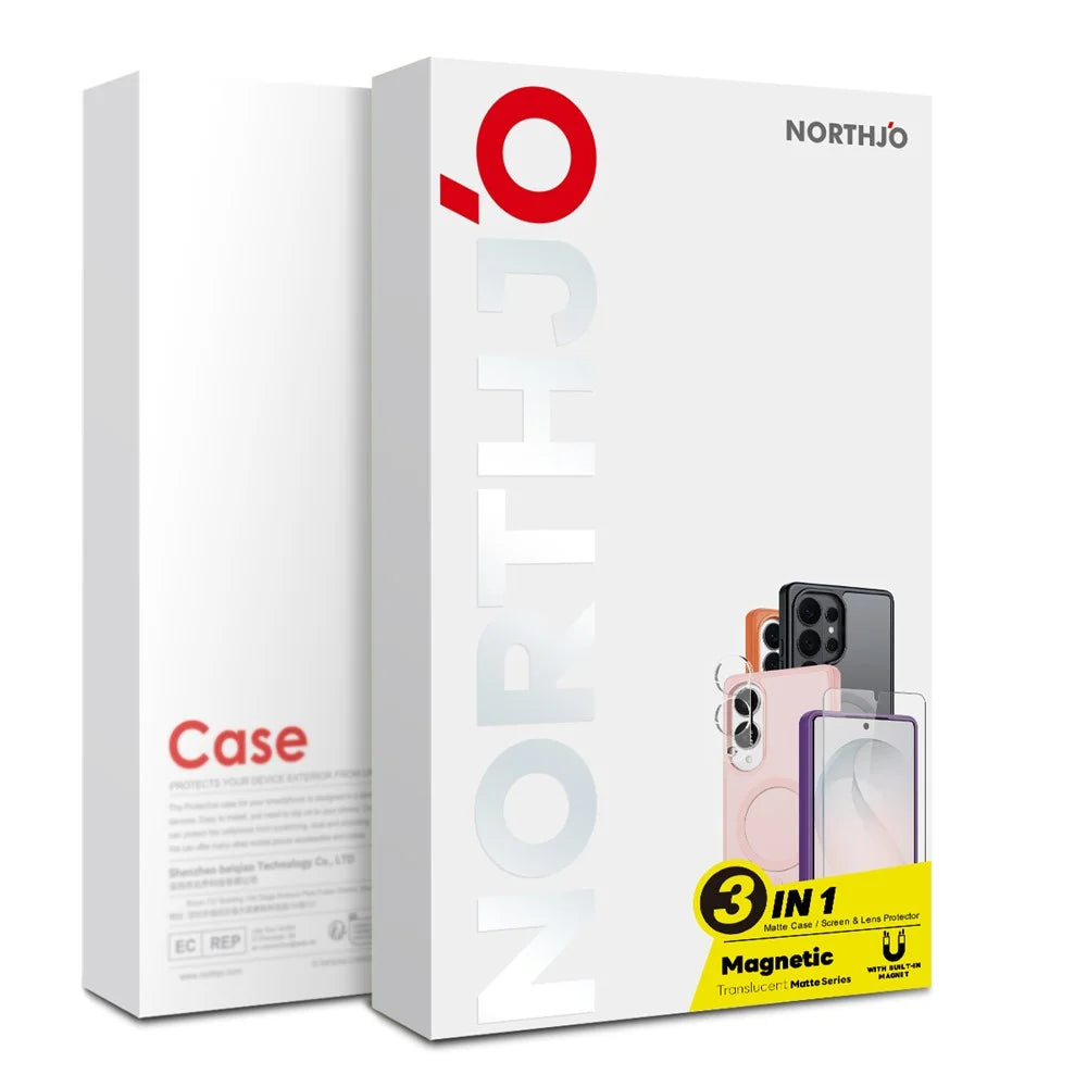NORTHJO For Samsung Galaxy S24+ Magnetic Case Translucent Matte Shockproof Phone Cover Set with Front Screen Protector + Lens Film - Blue - 5