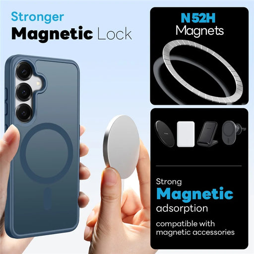 NORTHJO For Samsung Galaxy S25+ Magnetic Case Translucent Matte Shockproof Phone Cover Set with Front Screen Protector + Lens Film - Blue - 2