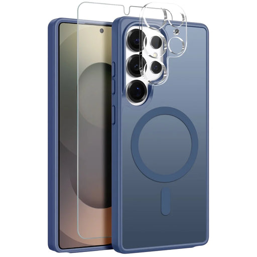 NORTHJO For Samsung Galaxy S25 Ultra Magnetic Case Translucent Matte Shockproof Phone Cover Set with Front Screen Protector + Lens Film - Blue - 1