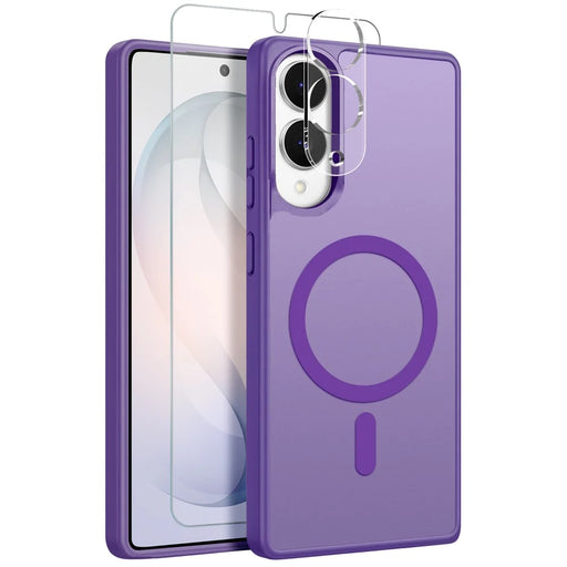 NORTHJO For Samsung Galaxy S25 Edge Magnetic Case Translucent Matte Shockproof Phone Cover Set with Front Screen Protector + Lens Film - Purple - 1