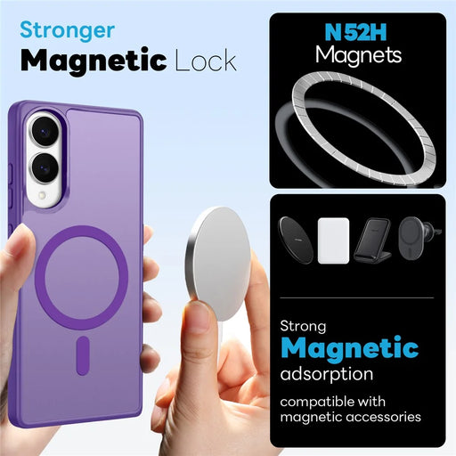 NORTHJO For Samsung Galaxy S25 Edge Magnetic Case Translucent Matte Shockproof Phone Cover Set with Front Screen Protector + Lens Film - Purple - 2