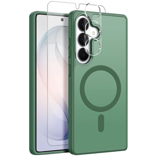 NORTHJO For Samsung Galaxy S26 Magnetic Case Translucent Matte Shockproof Phone Cover Set with Front Screen Protector + Lens Film - Green - 1