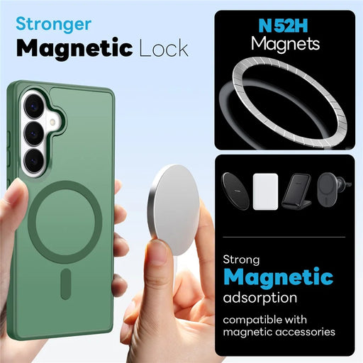 NORTHJO For Samsung Galaxy S26 Magnetic Case Translucent Matte Shockproof Phone Cover Set with Front Screen Protector + Lens Film - Green - 2