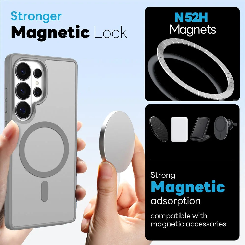 NORTHJO For Samsung Galaxy S26 Ultra Magnetic Case Translucent Matte Shockproof Phone Cover Set with Front Screen Protector + Lens Film - Grey - 2