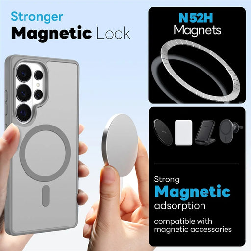 NORTHJO For Samsung Galaxy S26 Ultra Magnetic Case Translucent Matte Shockproof Phone Cover Set with Front Screen Protector + Lens Film - Grey - 2