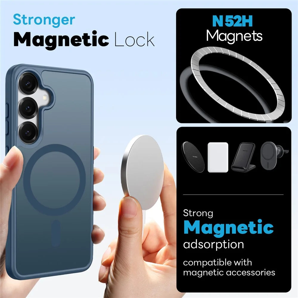 NORTHJO 5 in 1 Set for Samsung Galaxy S24+ Magnetic Case Translucent Matte Shockproof Phone Cover with 2Pcs Front Screen Protector + 2Pcs Lens Film - Blue - 2