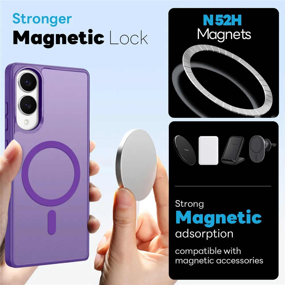 NORTHJO 5 in 1 Set for Samsung Galaxy S25 Edge Magnetic Case Translucent Matte Shockproof Phone Cover with 2Pcs Front Screen Protector + 2Pcs Lens Film - Purple - 2