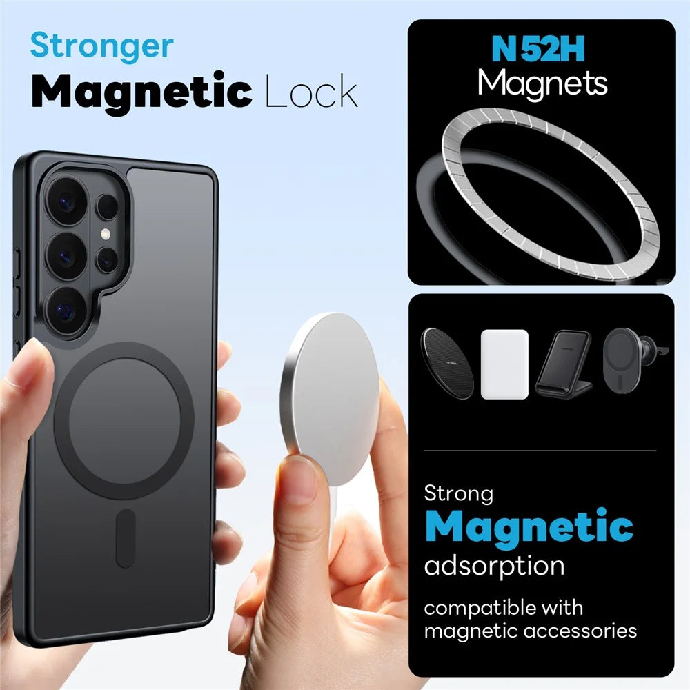NORTHJO 5 in 1 Set for Samsung Galaxy S26 Ultra Magnetic Case Translucent Matte Shockproof Phone Cover with 2Pcs Front Screen Protector + 2Pcs Lens Film - Black - 2