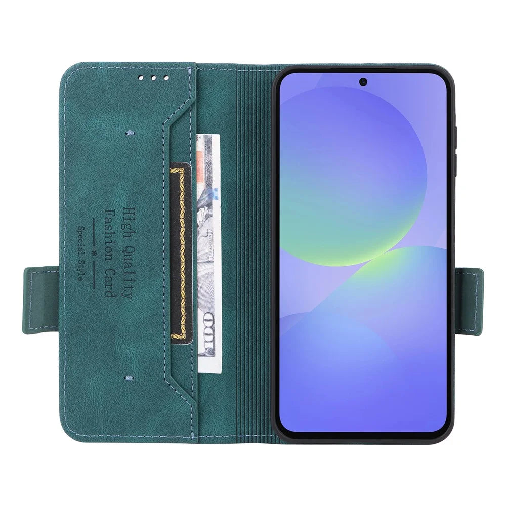 For Samsung Galaxy A57 5G Phone Case Leather Wallet Flip Phone Cover with Hardware Decor - Green - 3