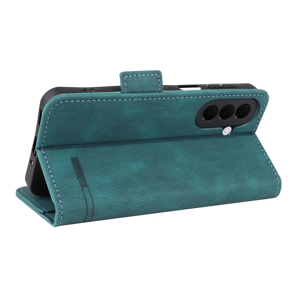 For Samsung Galaxy A57 5G Phone Case Leather Wallet Flip Phone Cover with Hardware Decor - Green - 5