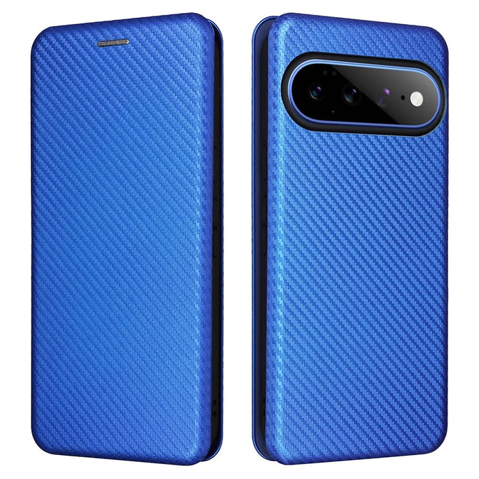 For Google Pixel 11 Pro XL Phone Case Carbon Fiber Texture Drop-Proof PU Leather Phone Cover - Blue - 1
