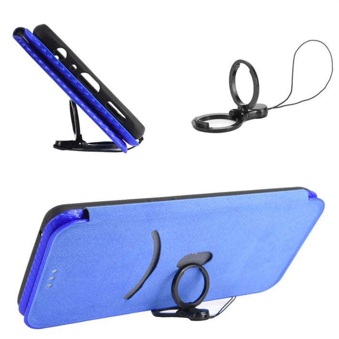 For Google Pixel 11 Pro XL Phone Case Carbon Fiber Texture Drop-Proof PU Leather Phone Cover - Blue - 6