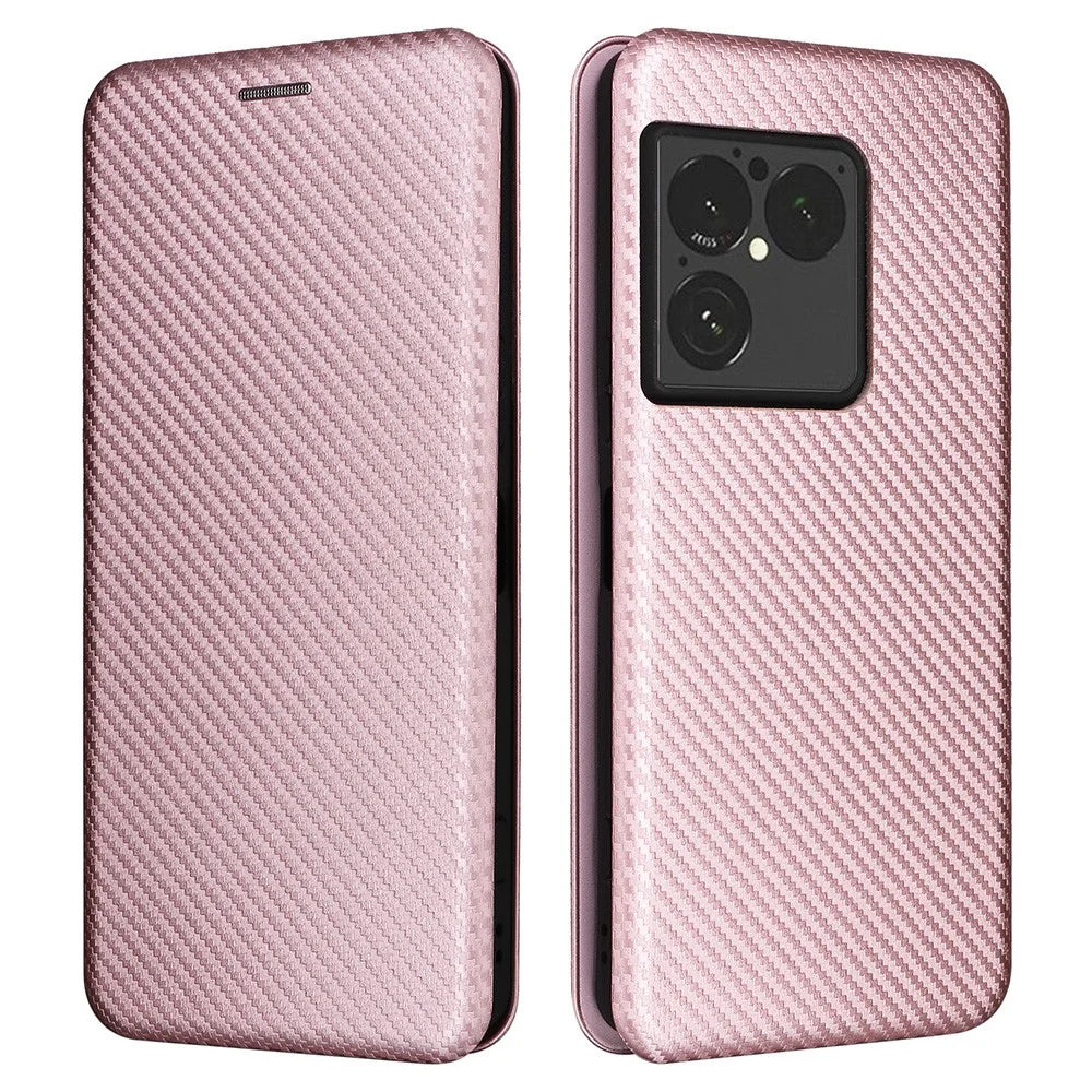 For Sony Xperia 1 VIII Phone Case Carbon Fiber Texture Drop-Proof PU Leather Phone Cover - Rose Gold - 1